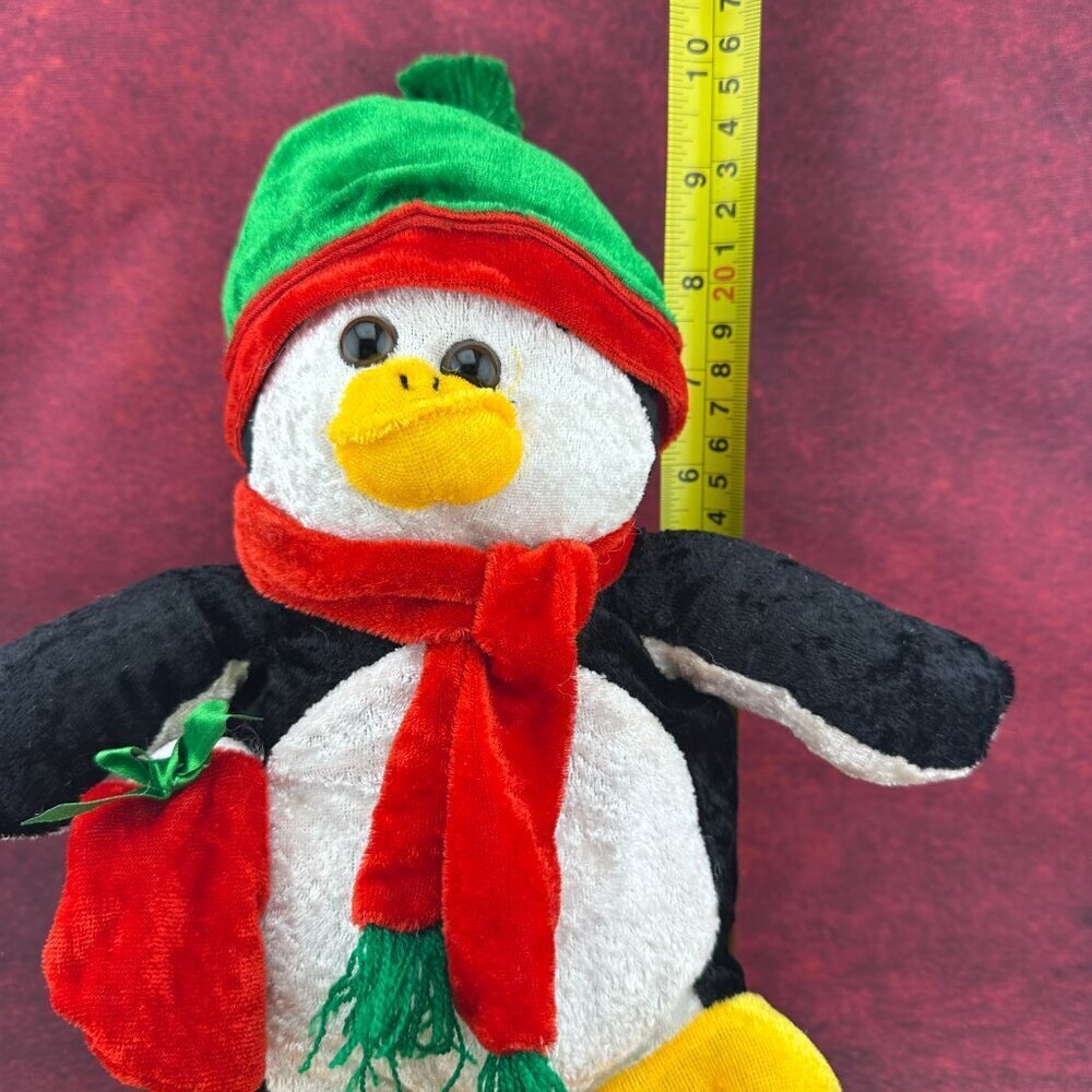 HOLIDAY CHRISTMAS PINQUIN 10" PLUSH TOY w/HAT, SCARF & STOCKING - Picture 6 of 7